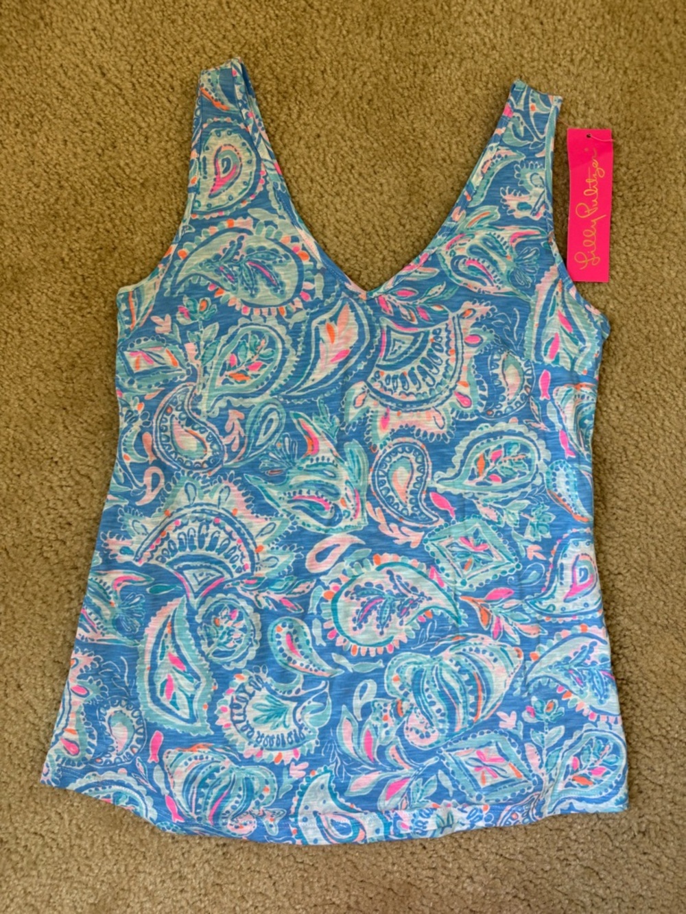 NWT Lilly Pulitzer XXS Gigi Tank Top Zanzibar Blue Fish Kiss